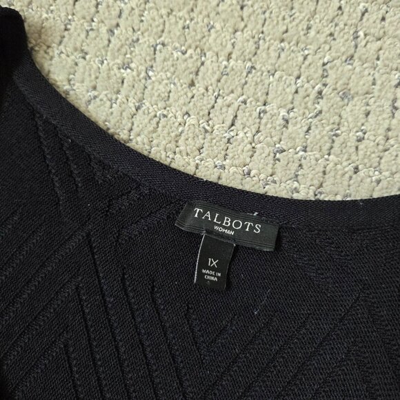 Talbots Dress 1X Black Knit Geometric Textured Classic Career Work Minimalist - Picture 3 of 9
